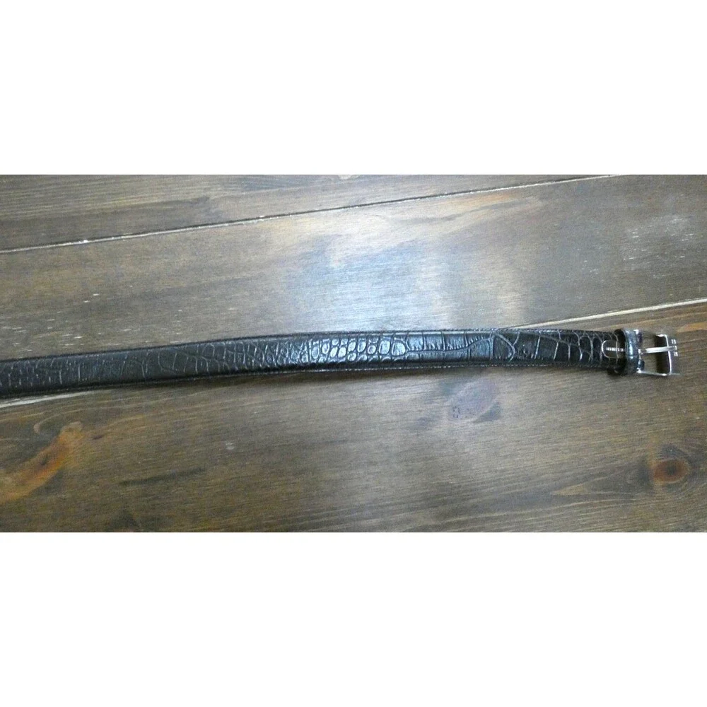 Ralph Lauren Womens S Black Alligator Leather Belt Silver Color Logo Buckle 32